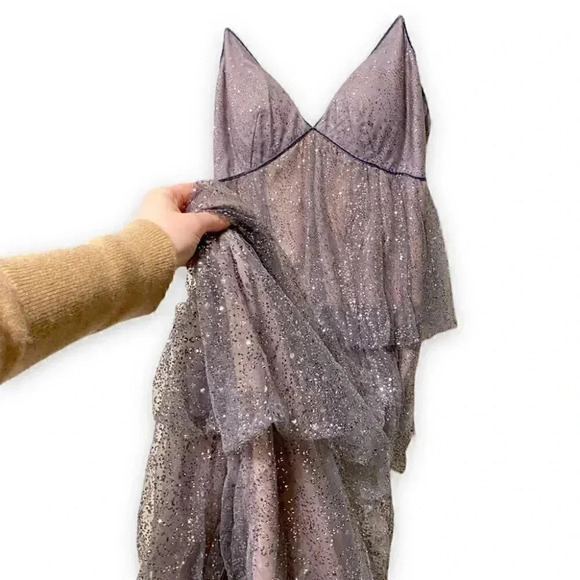 NWT Marchesa Notte Silver Grey Sparkle Tulle Tiered Sleeveless Gown Dress 10 - Picture 8 of 15